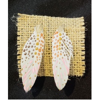 Aboriginal Art Handpainted Feather Earrings - White (Gold Leaf) (Stud back)