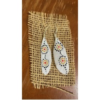 Aboriginal Art Handpainted Feather Earrings - White Feather (2)