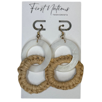 First Nations Fashionista - Handmade Aboriginal Art Woven 2PCE Drop Earrings (Beige) 3cm