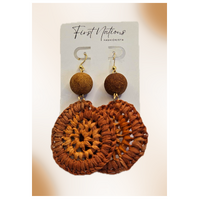 First Nations Fashionista - Handmade 4cm Brown Woven Hook Earrings (Sandalwood Nut)