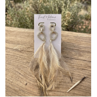 First Nations Fashionista - Handmade Aboriginal Art Pendant Earrings - Emu Feather with Diamontes and Stud Back