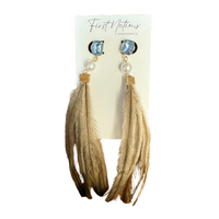 First Nations Fashionista - Handmade Aboriginal Art Pendant Earrings - Emu Feather with Blue Stone &amp; Pearl/Stud Back