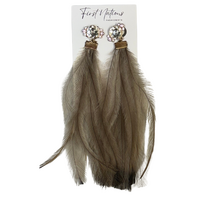First Nations Fashionista - Handmade Aboriginal Art Pendant Earrings - Emu Feathers with Diamante Stud
