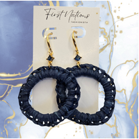 First Nations Fashionista - Handmade Navy Blue  4cm Woven Hoop Earrings (with stone)