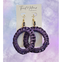 First Nations Fashionista - Handmade Purple 4cm Woven Hoop Earrings (Purple with stone)