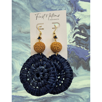 First Nations Fashionista - Handmade 5cm Navy Blue Woven Drop Earrings (Blue Stone with Quandong)