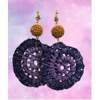 First Nations Fashionista - Handmade 5cm Purple Woven Drop Earrings (Purple Stone &amp; Quandong Detail)
