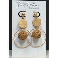 First Nations Fashionista - Handmade Aboriginal Art Pendant Earrings - Quandong and Gold Dangle Stud back