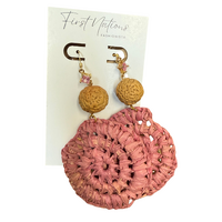 First Nations Fashionista - Handmade Aboriginal Art Woven Drop Earrings (Rose Pink with Stone &amp; Quandong Detail)