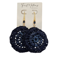 First Nations Fashionista - Handmade 55mm Drop Woven Drop Hook Earrings (Navy Blue with Stone Detail)
