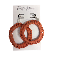 First Nations Fashionista - Handmade Aboriginal Art Ochre Woven Drop Earrings (Navy Blue Stud)