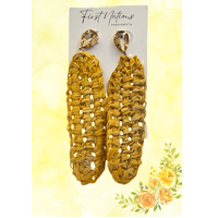 First Nations Fashionista - Handmade 10cm Yellow Woven Shield Stud Earrings [with Amber stone]