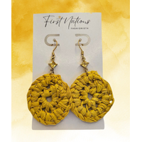 First Nations Fashionista - Handmade 3cm Yellow Woven Drop Hook Earrings [with Yellow stone]