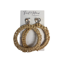 First Nations Fashionista - Handmade Aboriginal Art Woven Stud Earrings (Beige with Stone Detail)