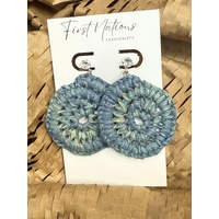 First Nations Fashionista - Handmade Aboriginal Art Woven Drop Earrings (Blue with Stone Detail)