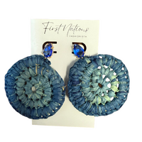 First Nations Fashionista - Handmade Aboriginal Art Woven Earrings (Blue with studback) Blue Stone