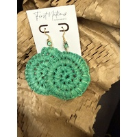 First Nations Fashionista - Handmade Aboriginal Art Woven Drop Earrings (Green with Stone Detail)