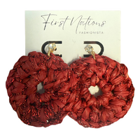 First Nations Fashionista - Handmade Aboriginal Art Woven Drop Earrings (Xmas Red with Stone Detail)