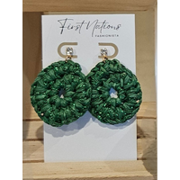 First Nations Fashionista - Handmade Aboriginal Art Woven Drop Earrings(Xmas Green with Stone Detail)