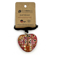 Better World Aboriginal Art Lacquered Heart Pendant - Yam and Bush Tomato Dreamings