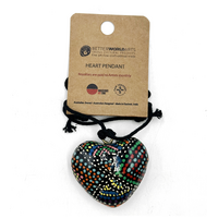 Dogwood Tree Dreaming - Better World Aboriginal Art Lacquered Heart Pendant