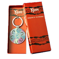 Yijan Aboriginal Art Boxed Metal Keyring - Crow Women Dreaming (Blue)