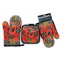 Bunabiri Aboriginal Art Mit/Pot Holder Set (2pce) - Hunters &amp; Gatherers Land