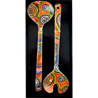 Jijaka Aboriginal Art (12) Melamine Salad Servers - Billabong Camp [BOX 12]