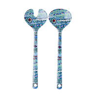 Warlukurlangu Aboriginal Art Melamine Salad Servers - Two Dogs Dreaming (Blue)