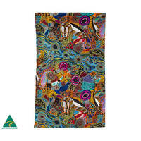 Justin Butler Aboriginal Art Australia Made Teatowel - Dingo &amp; Kangaroo Storyline