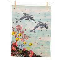 Koh Living Aboriginal Art 100% Cotton Teatowel - Depths of Dolphins