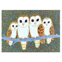 Better World Aboriginal Art Digital Print Cotton Teatowel - Owls