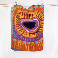 Two Dogs Dreaming 3 - Better World Aboriginal Art Digital Print Cotton Teatowel