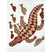 Better World Aboriginal Art Digital Print Cotton Teatowel - Crocodile & Barramundi