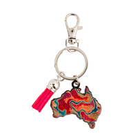 KOH Living Metal Australia Map Keyring /Pink Tassel - Pilbara Creeks