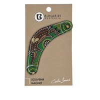 Bunabiri Aboriginal Art Dome 8cm Boomerang Souvenir Magnet - Crocodile
