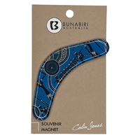 Bunabiri Aboriginal Art Dome 8cm Boomerang Souvenir Magnet - Hunters &amp; Gatherers Reef