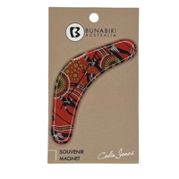 Bunabiri Aboriginal Art Dome 8cm Boomerang Souvenir Magnet - Hunters &amp; Gatherers Land