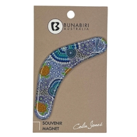 Bunabiri Aboriginal Art Dome 8cm Boomerang Souvenir Magnet - Colours of the Reef