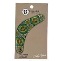 Bunabiri Aboriginal Art Dome 8cm Boomerang Souvenir Magnet - Colours of the Rainforest