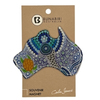 Bunabiri Aboriginal Art Dome 7cm Australia Map Souvenir Magnet - Colours of the Reef