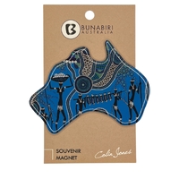 Bunabiri Aboriginal Art Dome 7cm Australia Map Souvenir Magnet - Hunters &amp; Gatherers Reef