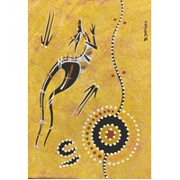 Handpainted Aboriginal Art Canvas Board (5x7) - Kangaroo 2 (Yellow)