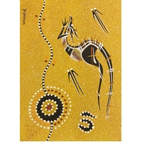 Handpainted Aboriginal Art Canvas Board (5x7) - Kangaroo 4 (Yellow)