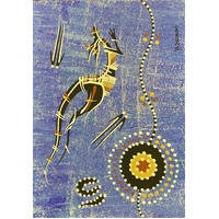 Handpainted Aboriginal Art Canvas Board (5"x 7") - Kangaroo 8 (Blue)