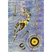 Handpainted Aboriginal Art Canvas Board (5"x 7") - Kangaroo 4 (Blue)