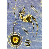 Handpainted Aboriginal Art Canvas Board (5"x 7") - Kangaroo 3 (Blue)