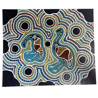 Original Handpainted Aboriginal Art Canvas Board with Stand (10&quot;x12&quot;) - Travelling Emus