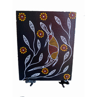 Handpainted Aboriginal Art Black Canvas Board (25cm x 20cm) - Oola the Lizard