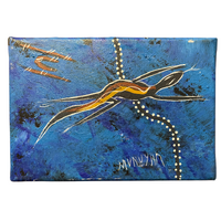 David Miller Stretched Canvas (18cm x 14cm) - Goanna (Blue)